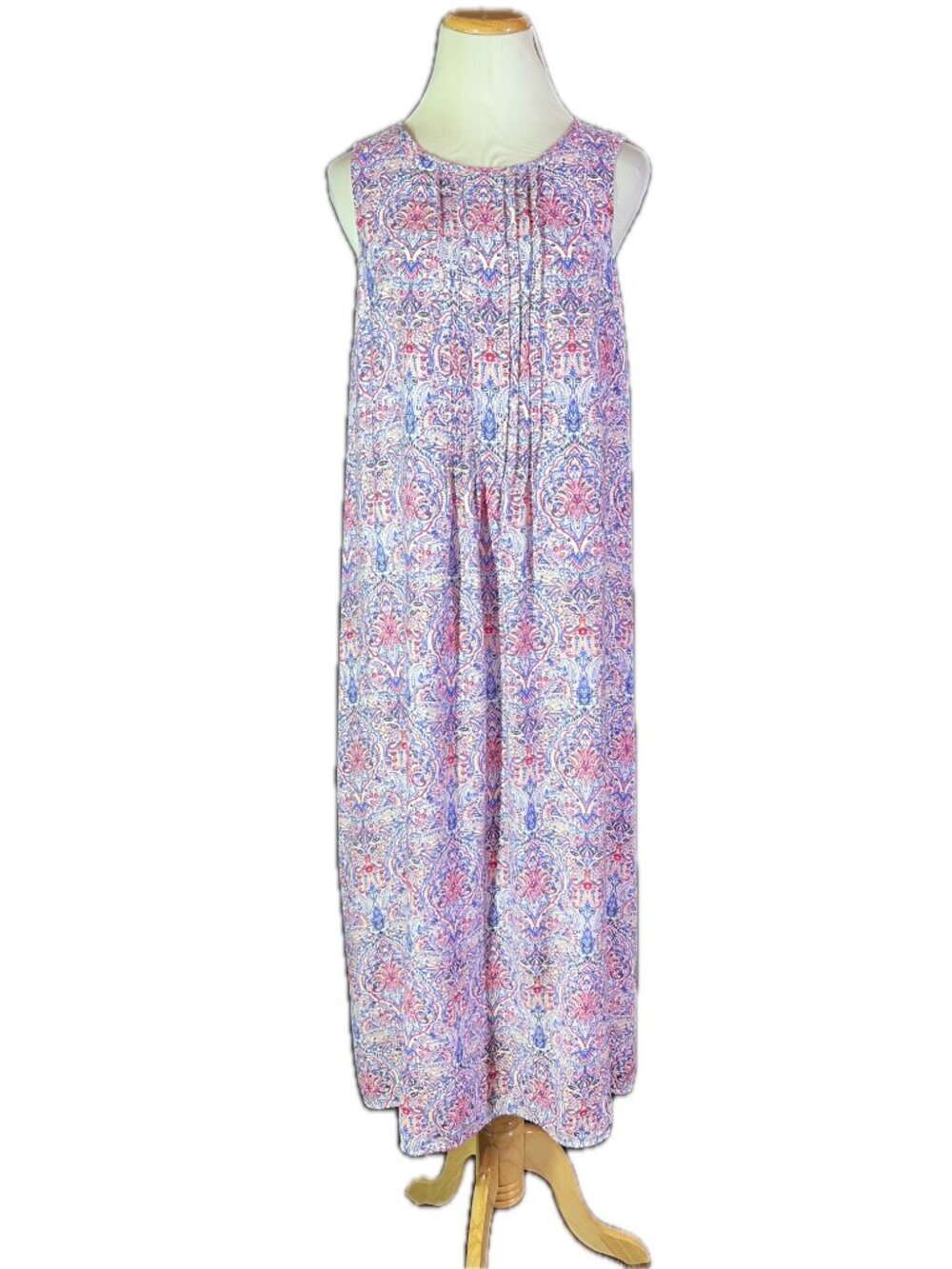 J. Jill Size M Petite Sleeveless Paisley Print Dress Keyhole Back